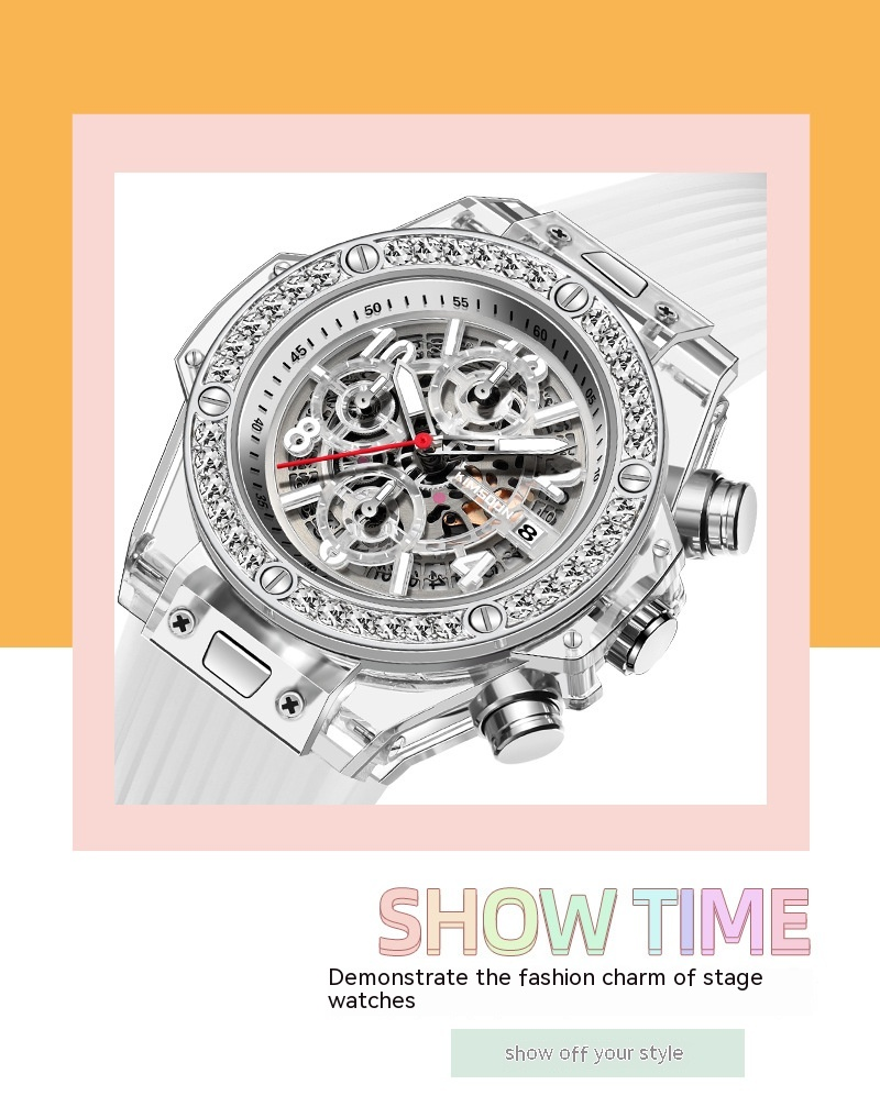 Nuovo orologio Kingston Brand Diamond Set orologio al quarzo trasparente Orologio rosso netto impermeabile Orologio da coppia per uomo e donna Trend_voghion.com