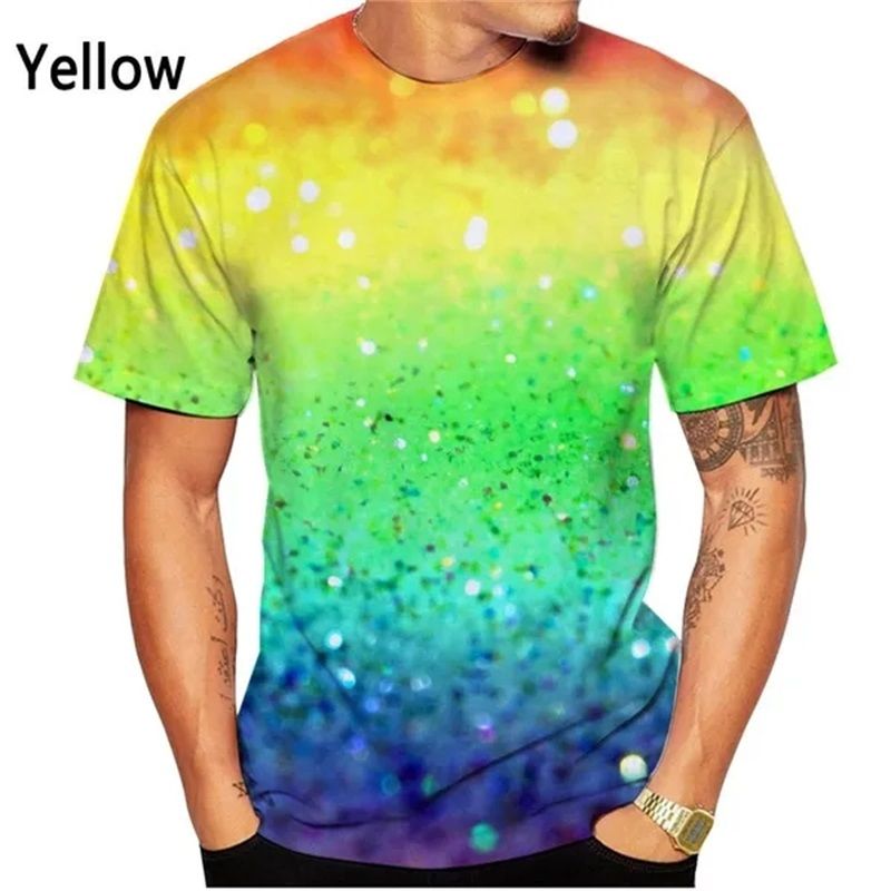New Fashion 3d Printed Sequin Pattern T-shirt Men's And Women's Summer Casual Short Sleeve Glitter Color Tee Tops Men Streetwear_voghion.com