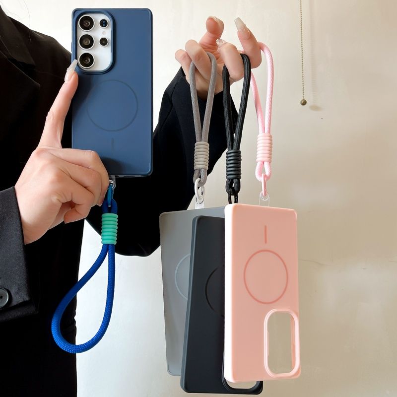 Capa de carregamento sem fio magnética fosca com cordão curto de luxo para Samsung Galaxy S25 S24 Plus, capa ultra à prova de choque_voghion.com
