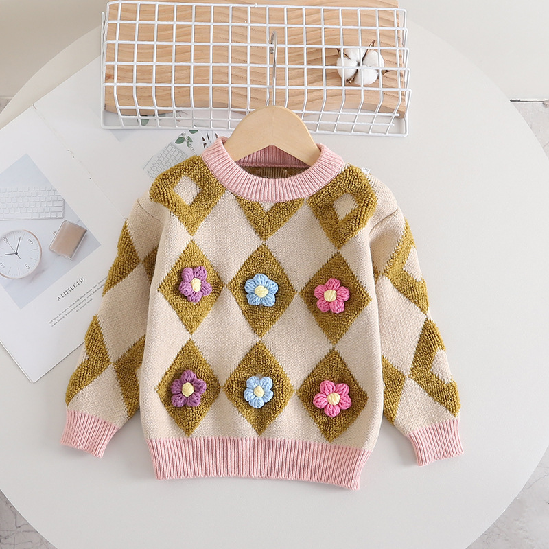 Baby Girls Sweater Dress Autumn And Winter Knit Two Dress Girls Long Sleeve Round Neck Sweater Dress_voghion.com