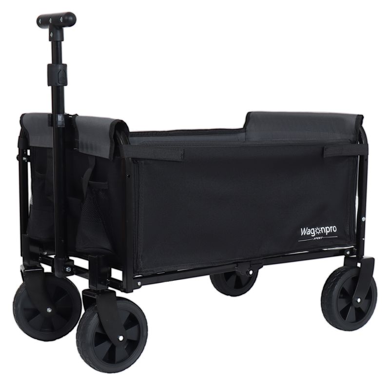 All-in-One Convertible Folding Camping Wagon Cart: Bench Seat, Storage Compartment & Included Dog Tether, Black/Gray_voghion.com