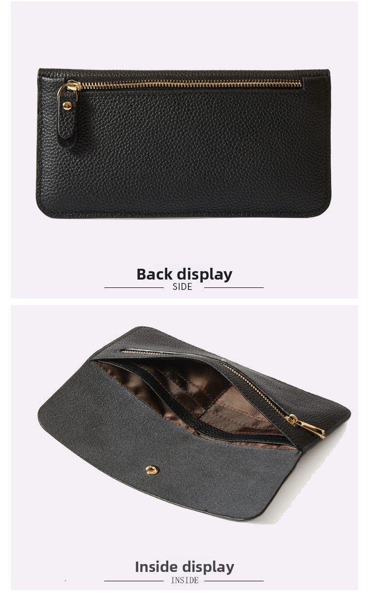 Envelope Women's Small Wallet Women's Yellow Long Cowhide Clutch Bag Genuine Leather Wallet 2025 New Mobile Phone Pocket_voghion.com