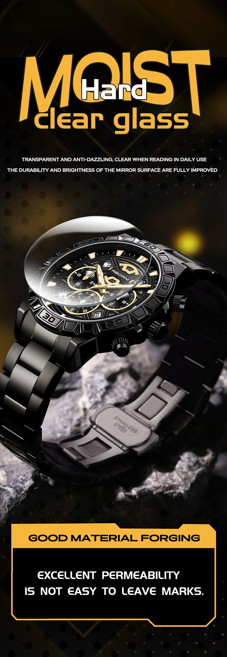Men's Stainless Steel Chronograph Quartz Watch With Date Display, Luminous Hands, And 30M Water Resistance Fashionable Multi Function Chronograph_voghion.com
