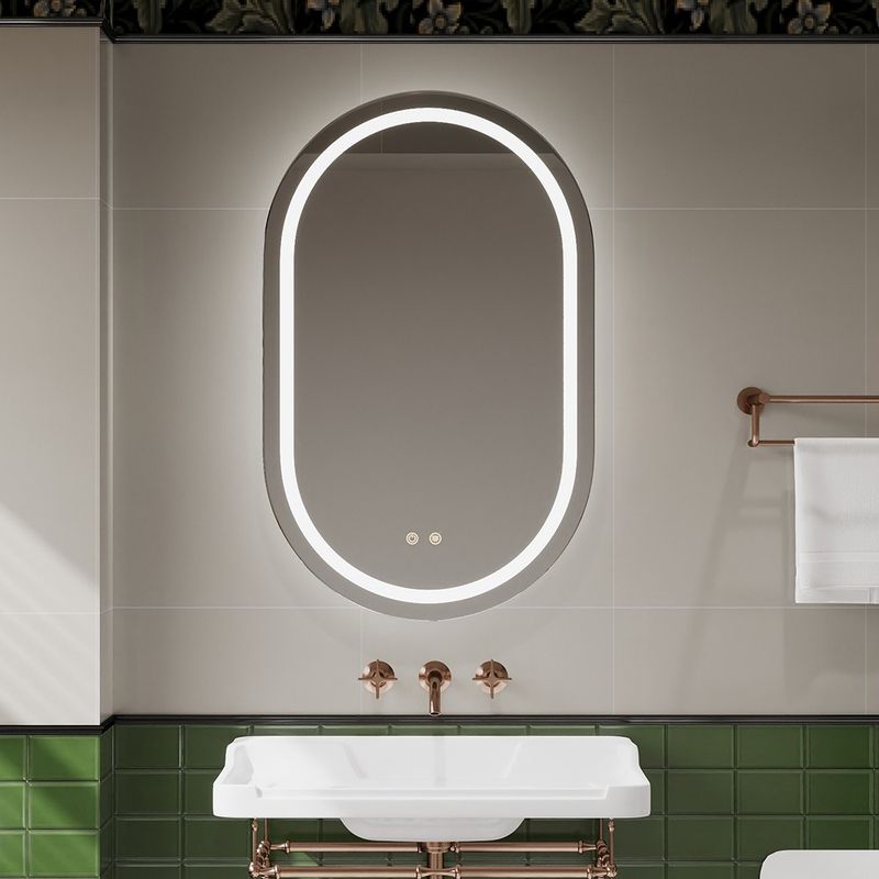 LED Illuminated Light Bathroom Mirror Wit Demister/Black Gold Frame/Touch Switch_voghion.com