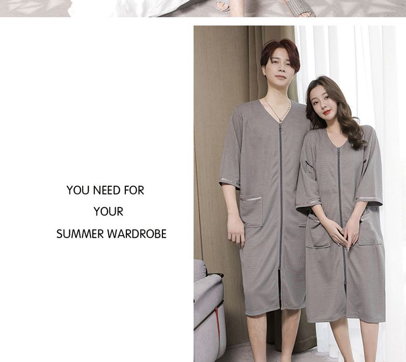 2023 New Waffle Zipper Nightgown Unisex Thin Home Wear Plus Size Pajamas 200 Jin_voghion.com
