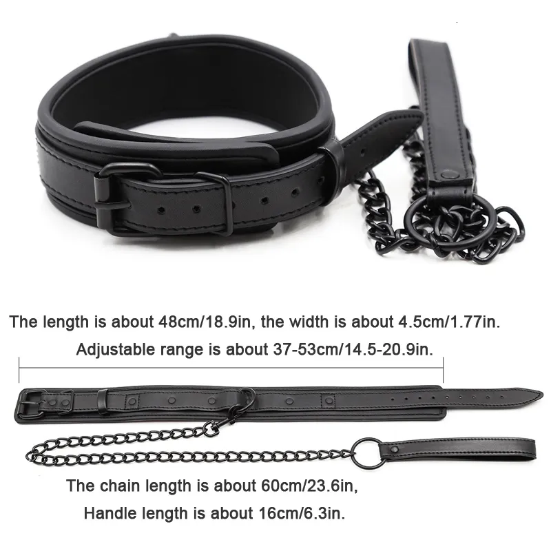 Bondage Bdsm apykaklė, odinė ir geležinė grandinės jungtis bdsm vergiški sekso žaislai poroms suaugusiems suvaržymai 230824_voghion.com