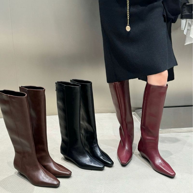 Bottes d'équitation minimalistes à bout carré, cuissardes longues et amincissantes, pour femme, nouvelle collection hiver 2025_voghion.com