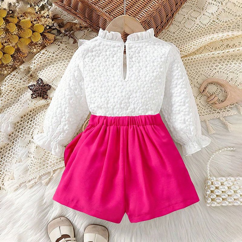Ensemble deux pièces pour mère et enfant, nouvelle mode printemps-automne, col en dentelle, manches longues, pantalon et jupe à nœud_voghion.com