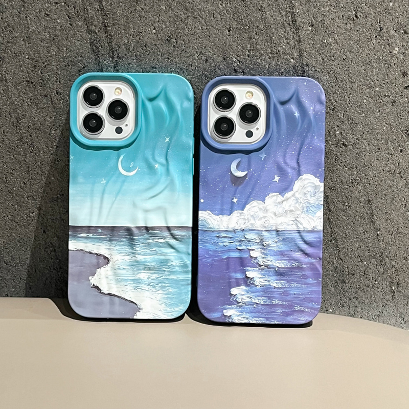 Handyhülle Wellenmuster Stärenhimmel a Mier gëeegent fir iPhone 14 Apple 15promax Handyhülle Skin Feel 13 Waasser Sticker 12_voghion.com