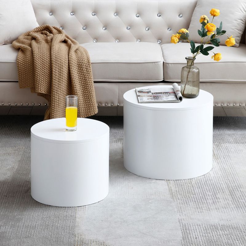 Coffee Tables,MDF With Ash/oak/walnut Veneer Side Table/coffee Table/end Table/nesting Table Set Of 2 For Living Room,office,bedroom, White, 2Colors_voghion.com