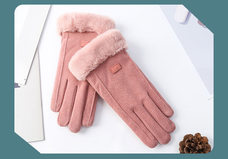 Gants chauds automne et hiver plus velours cheveux épais bouche cyclisme en plein air conduite sport écran tactile simple de velours gants femmes_voghion.com