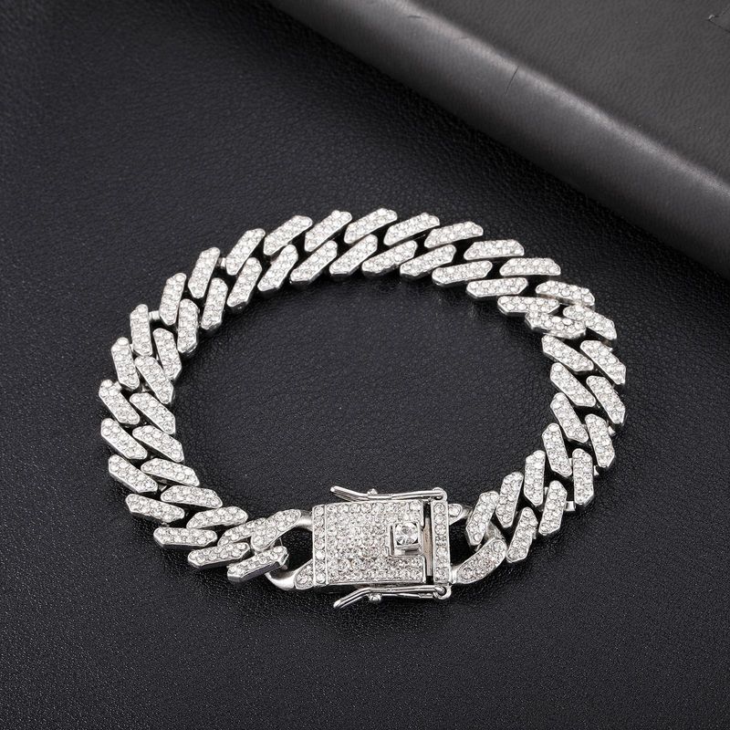 Hip-Hop Trendy Style Diamond-Studded Men's Colorful Diamond Bracelet Fashionable Cool Cuban Chain_voghion.com