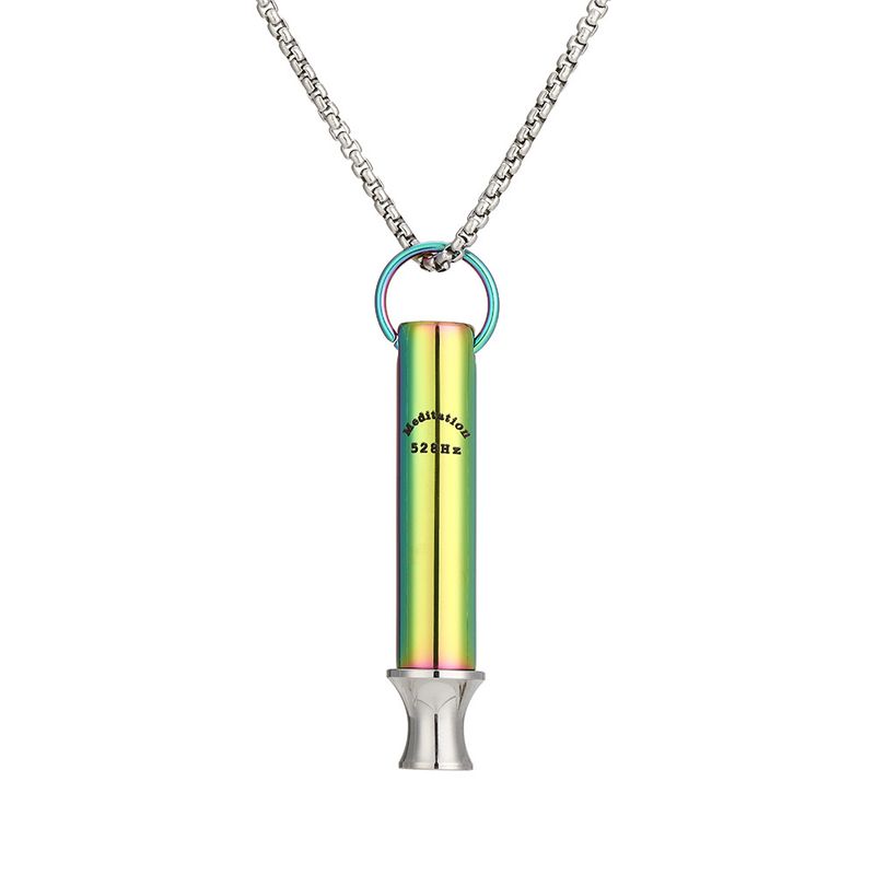 Collier sifflet de méditation 528 Hz pour femme avec pendentif rond pour soulager l'anxiété, accessoire de pleine conscience, acier inoxydable, finition polie_voghion.com