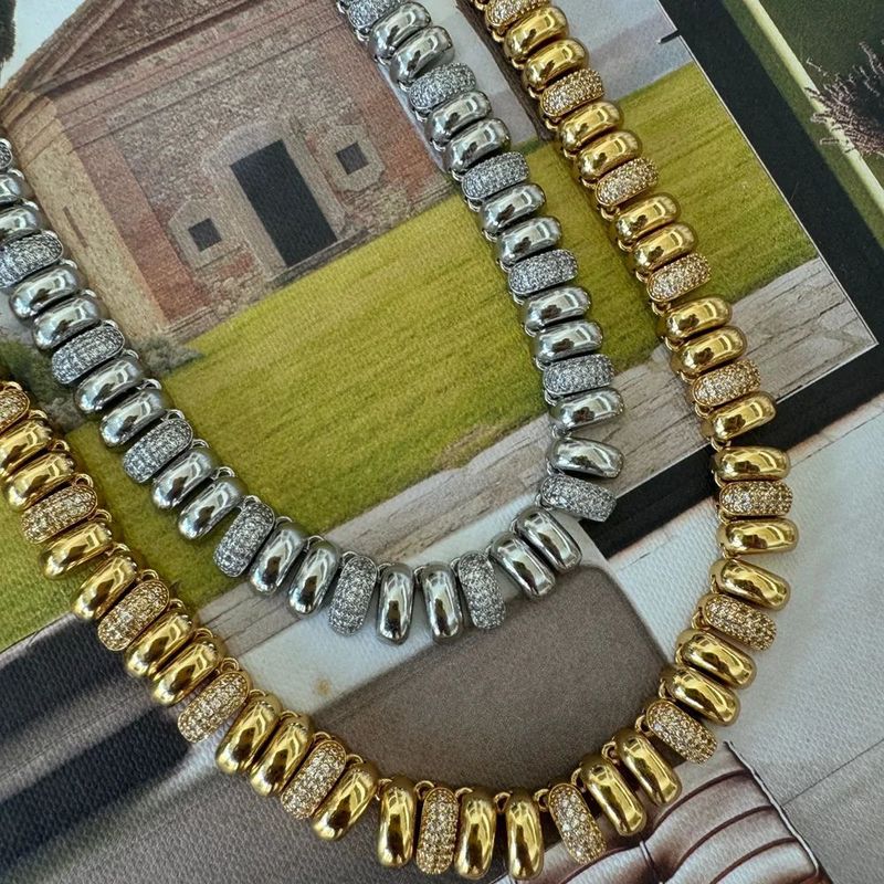 Gargantilla de eslabones cubanos estilo hip hop para mujer con circonitas, opciones en plata y oro, ajustable de 21 a 50 cm._voghion.com