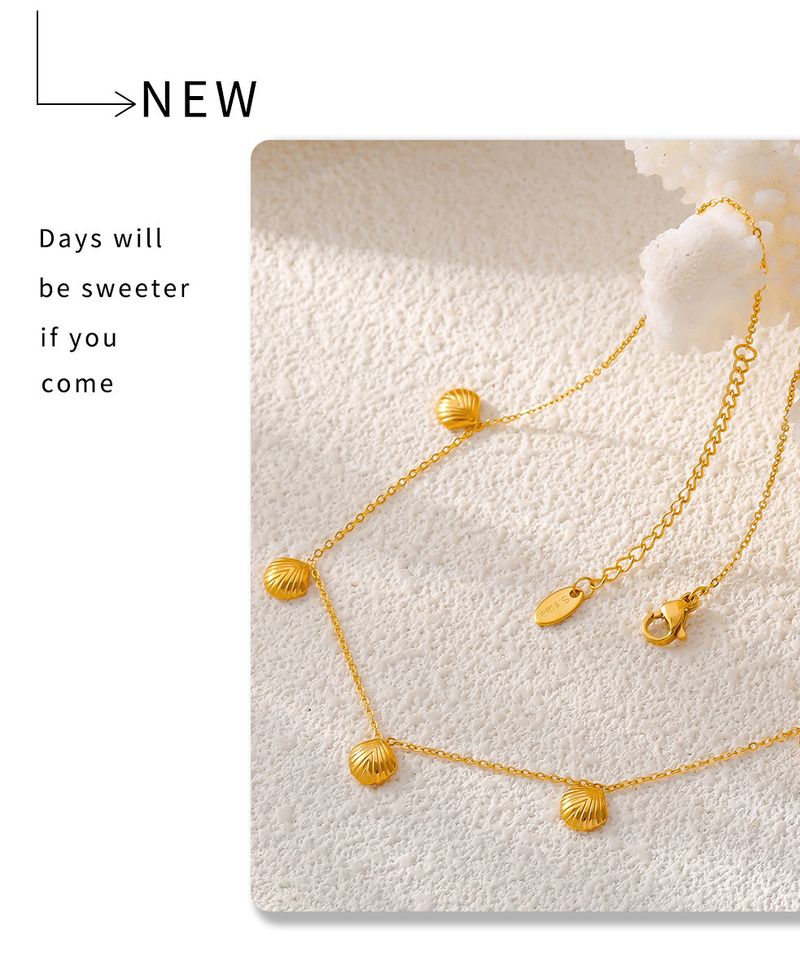 Baroque New Geometric Scallop Pendant Necklace, Women's Titanium Steel Personality Temperament Collarbone Chain Accessory_voghion.com