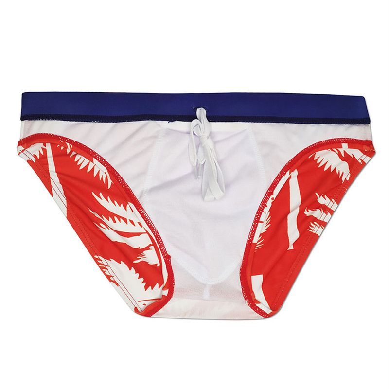 UXH Men's Swim Trunks With Cup Fashion Coconut Tree Print Beach Vacation Style Sexy Triangle_voghion.com