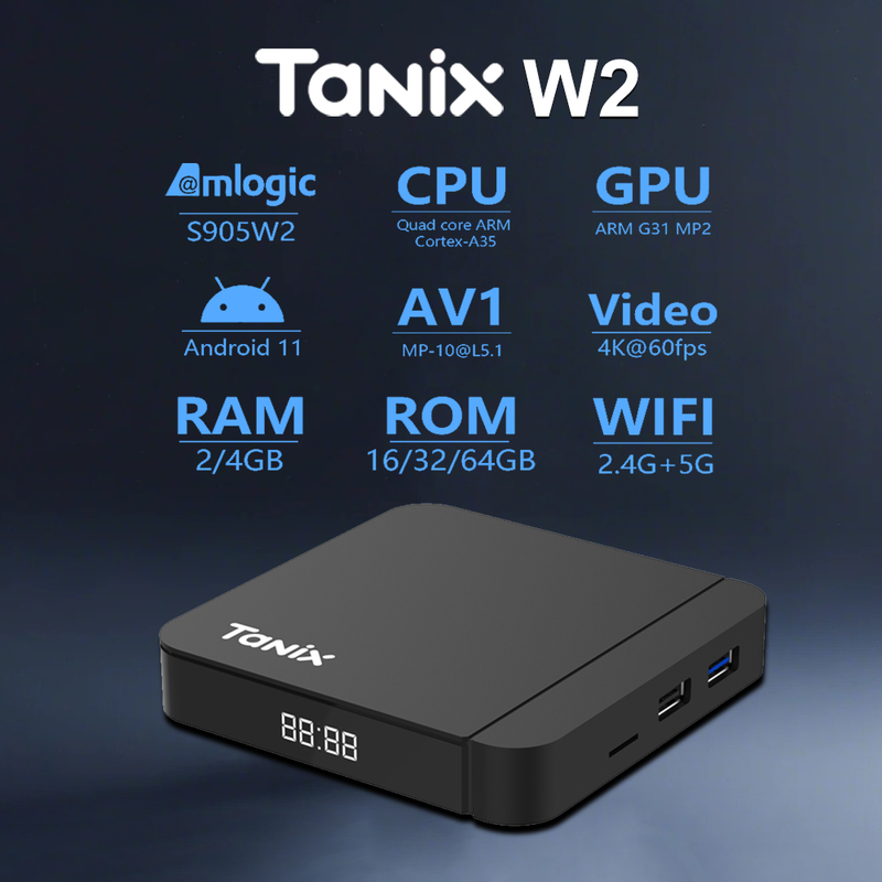 Android11 Tanix W2 TV Amlogic S905W2 2G 16G 4G 32G 64G H.265 3D AV1 BT 2.4G 5G Wifi 4K HDR Lettore video Set Top Box PK_voghion.com