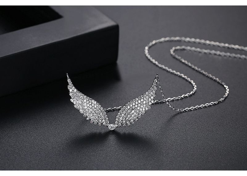 Damessieraden Vleugelhanger Ketting, Engelenvleugelontwerp met Micro-Pave Zirkonia, Elegant Geometrisch Statementstuk voor Dagelijks Gebruik_voghion.com