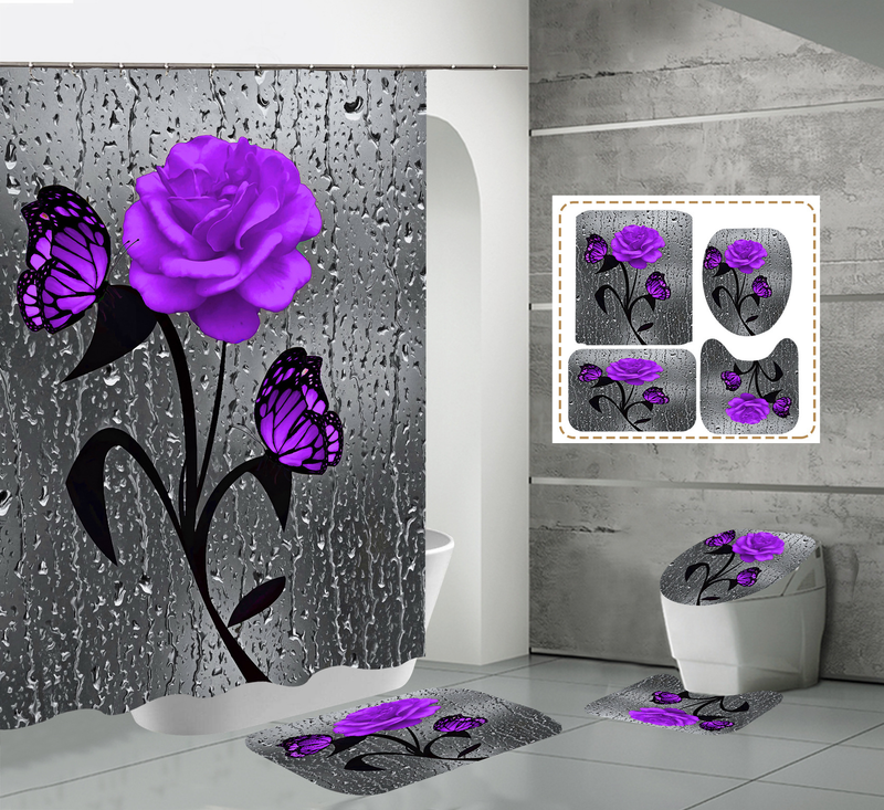 Cortina de chuveiro de flores de poliéster à prova d'água de impressão digital de alta definição_voghion.com