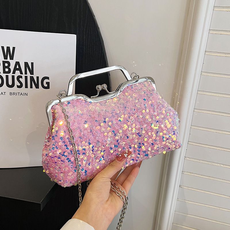 Nuova borsa estiva con paillettes 2025 per donna, squisita borsa da sera di nicchia, tracolla con clip, borsa a conchiglia_voghion.com
