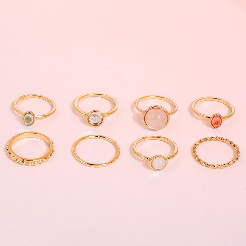 2025 Fashion Style Women's Crystal and Gemstone Ring Set, Retro Fashion Gold Silver Resin Ring, Geometric Design_voghion.com