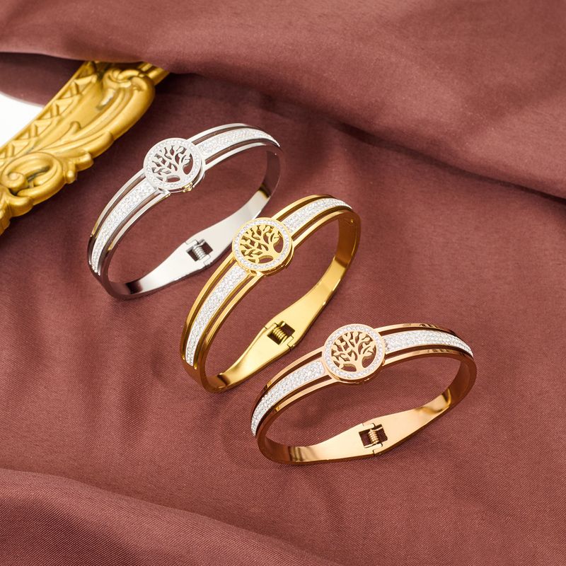 Best-selling High-end Diamond-studded Hollow-out Tree-of-life For Women Stainless Steel Non-fading Bracelet Jewelry_voghion.com