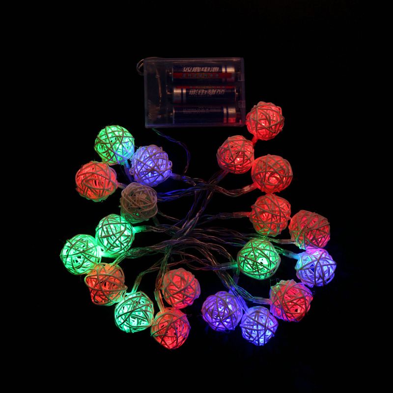Luzes de corda de LED em formato de bola de vime – 20/50/100 luzes de fadas esféricas de LED, branco quente/branco frio/multicolorido, comprimento de 3 m, à prova d'água IP43_voghion.com