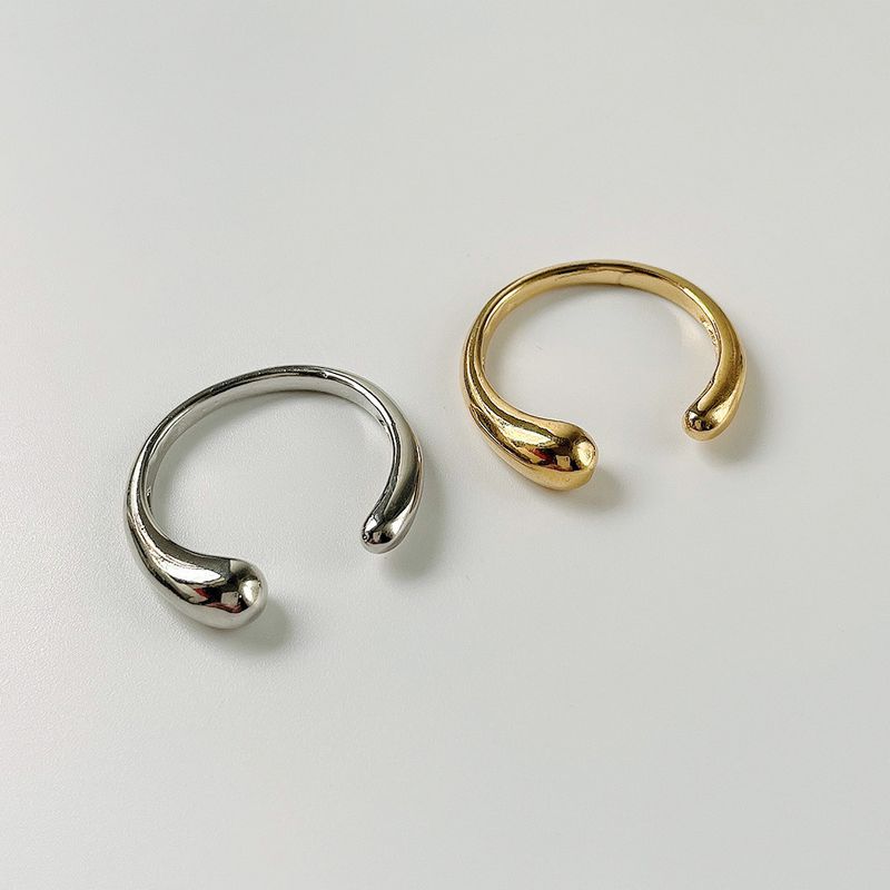 Anello da donna con goccia d'acqua, anello regolabile in acciaio inossidabile, anello con croce lucida e apertura a goccia._voghion.com