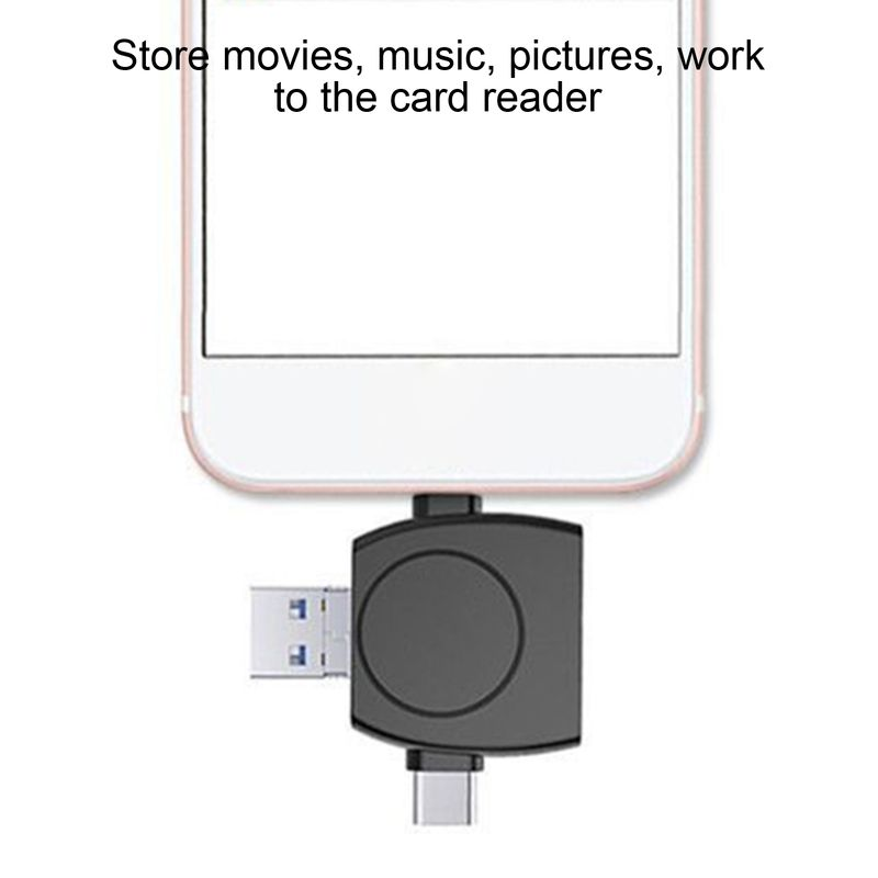 Kunjiuyou 4-in-1 OTG Function Mini USB/Micro USB/8 Pin/Type-C TF/Memory Card Reader for Android-Black_voghion.com