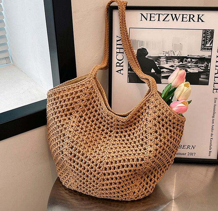 Borsa a tracolla Lazy Wind di grande capacità, nuova moda estiva da donna, in corda di cotone intrecciata_voghion.com