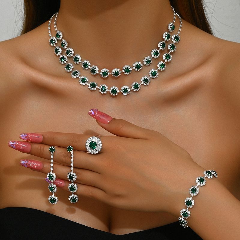Conjunto de joyas para mujer, joyería de moda, venta al por mayor, accesorios de boda, conjunto de collar y pendientes de diamantes con girasol de doble capa, joyería_voghion.com