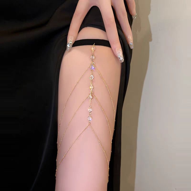 Wassertropfen Diamantbesetzte modische elegante Ins Style Persönlichkeit Vielseitige Körperring-Beinkette_voghion.com
