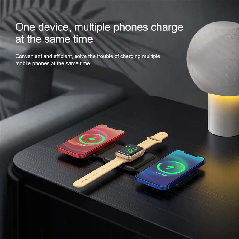 Încărcător wireless magnetic 3 în 1, pliabil, pentru iPhone 14, 13, 12, 11, XS, X, 8, Apple Watch, AirPods, stație de încărcare rapidă de 15W_voghion.com
