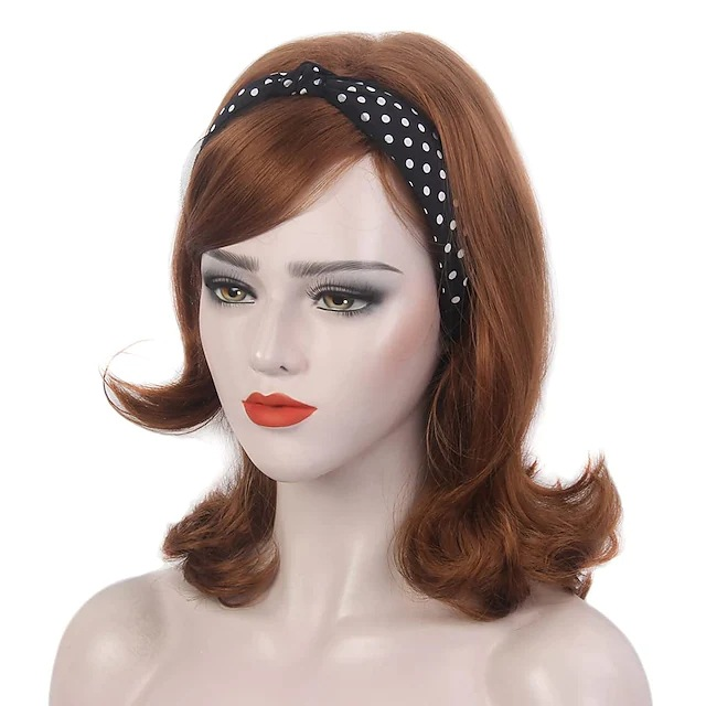 Synthetische Perücke, 90er-Jahre, Damen, langes Haar, synthetisch, braun, diagonaler Pony, modische Perücke, Stirnband_voghion.com