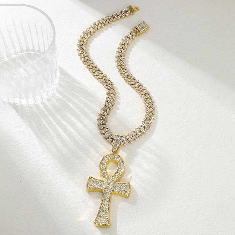 Pingente de chave de diamante completo personalizado liga colar acessórios fivela de segurança hip hop corrente cubana_voghion.com