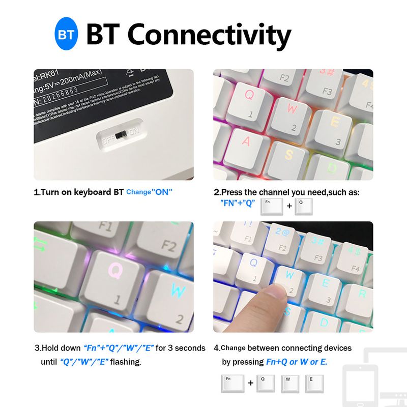 Farfi RK61 asztali érzékeny, alacsony késleltetésű, ergonomikus vezetékes Bluetooth-kompatibilis játékbillentyűzet irodai használatra_voghion.com