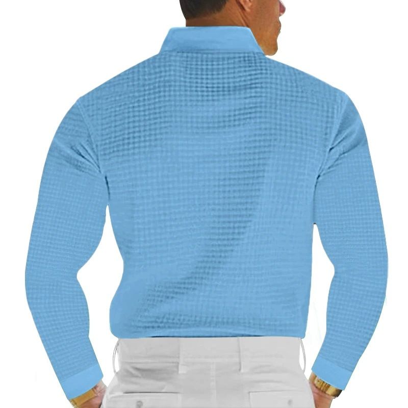 Herren-Poloshirt mit Waffelstrick und langen Ärmeln und Button-Down-Kragen – bequemes und stylisches Freizeit-T-Shirt für den Alltag_voghion.com