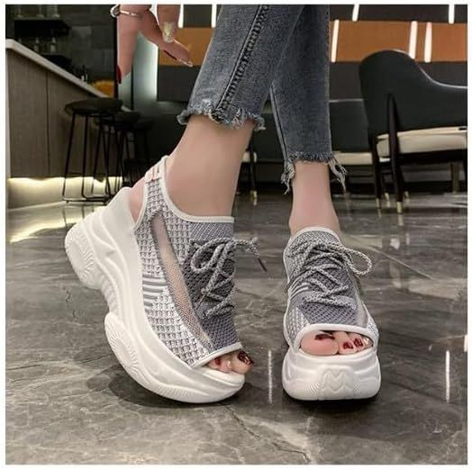 Naiste õõnsad platvormil kiilukujulised sandaalid libisemiskindlad hingavad paeltega kalasuu-tossud vabaaja suvised õõnsad avatud ninaga spordijalatsid_voghion.com