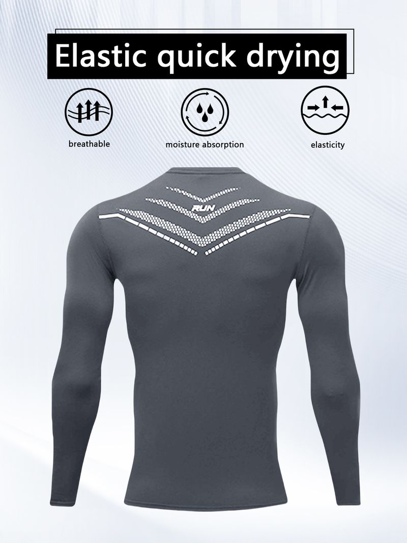 Men's Compression Long Sleeve Workout Shirt – Moisture-Wicking Polyester-Spandex Blend For Running & Gym (Black/Grey/Navy, XS-XXL EU/US Sizing)_voghion.com