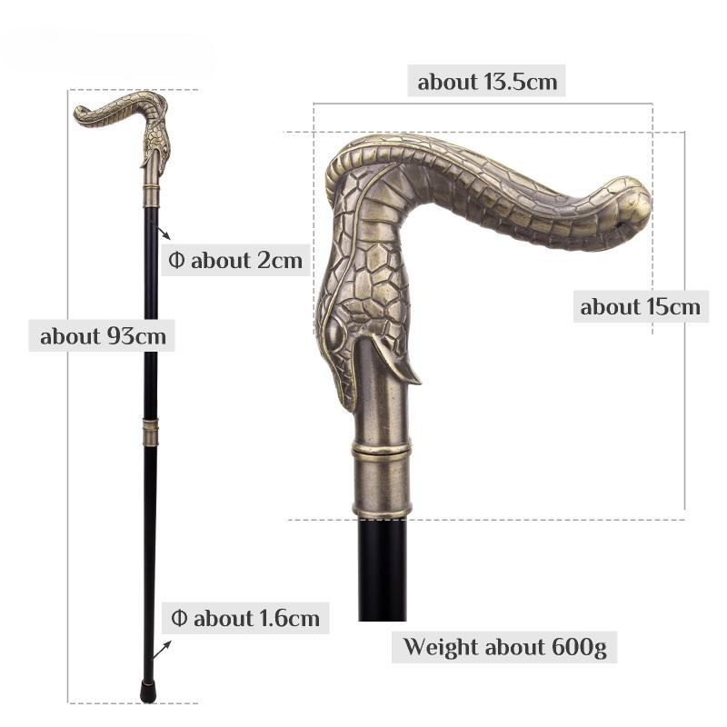 Slangehoved Vandrestok Vædderen Metalmodestokke Krykke til mænd Trekkingstave Vandresportstilbehør Forsvar 93cm_voghion.com