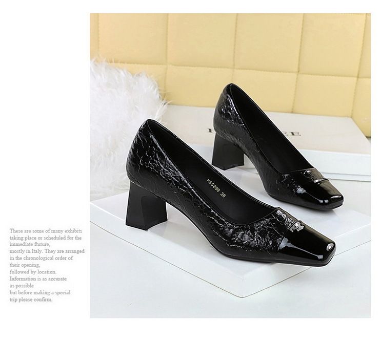 Patchwork Pendlerschuhe mit hohem Absatz, mittlerem Absatz, klobiger quadratischer Zehenpartie und schlichten Schuhen_voghion.com