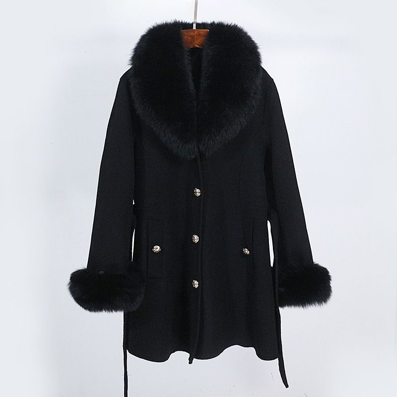 Women's Clothing new autumn and winter mid length thickened slim fit detachable collar wool coat_voghion.com