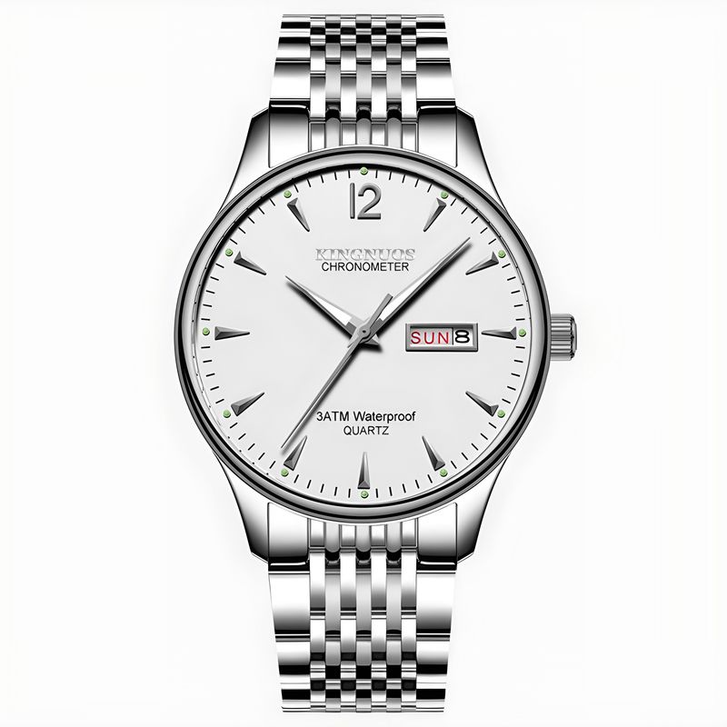 High-End-Mode Herren Gold Doppelkalender Stahlband wasserdichte Uhr_voghion.com