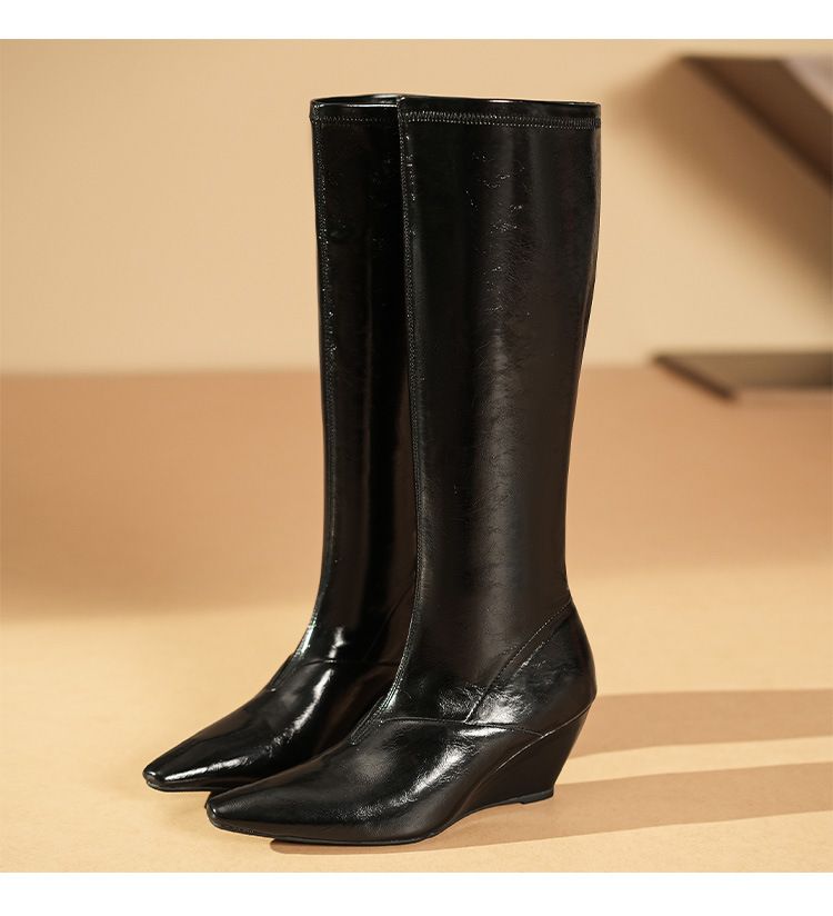 5198-3 For Women, Over-the-Knee Long Leg-Wrapping Slim Pointed Toe High Boots, Chunky Heel Fashion Boots_voghion.com