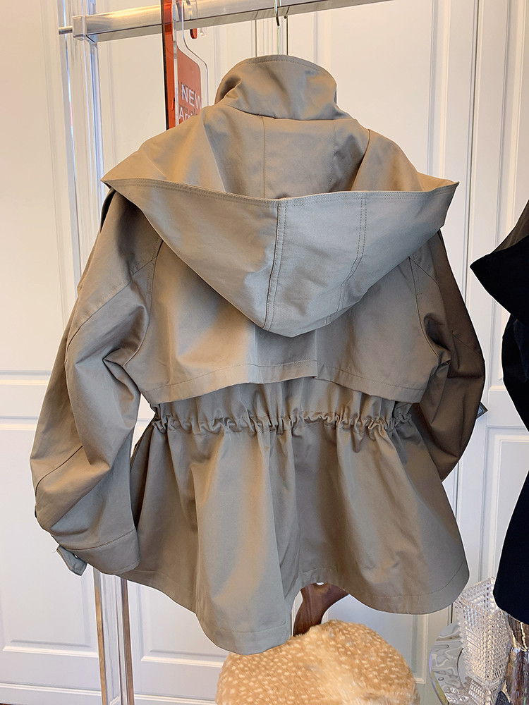 Gabardina informal con cordón en la cintura para mujer, abrigo corto para primavera y otoño_voghion.com