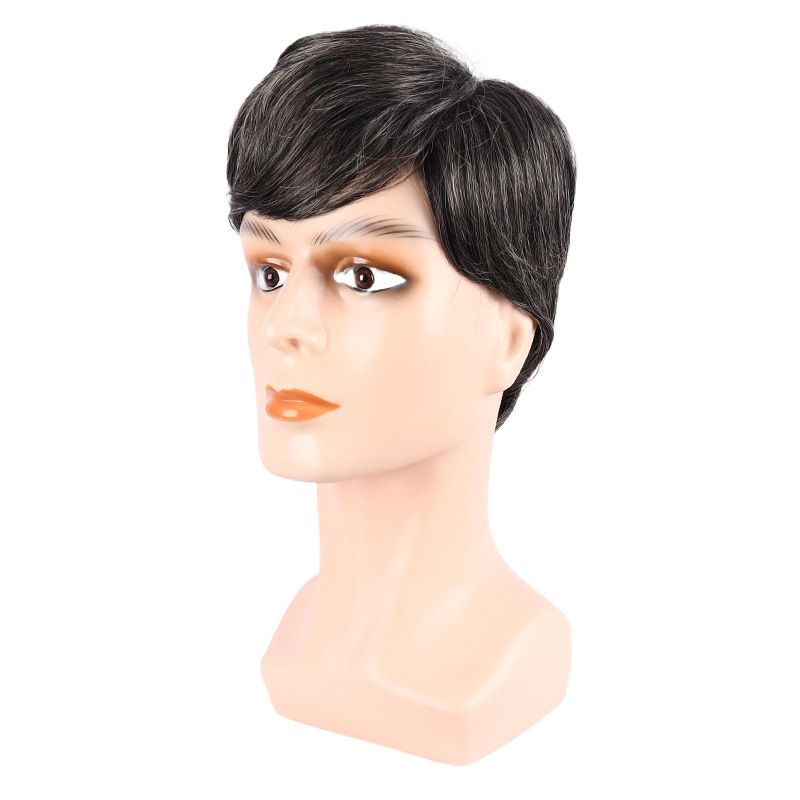 Perruque synthétique à clips pour homme, cheveux courts et raides avec raie sur le côté, en soie haute température et fibres chimiques, pour personnes d'âge moyen et âgées._voghion.com