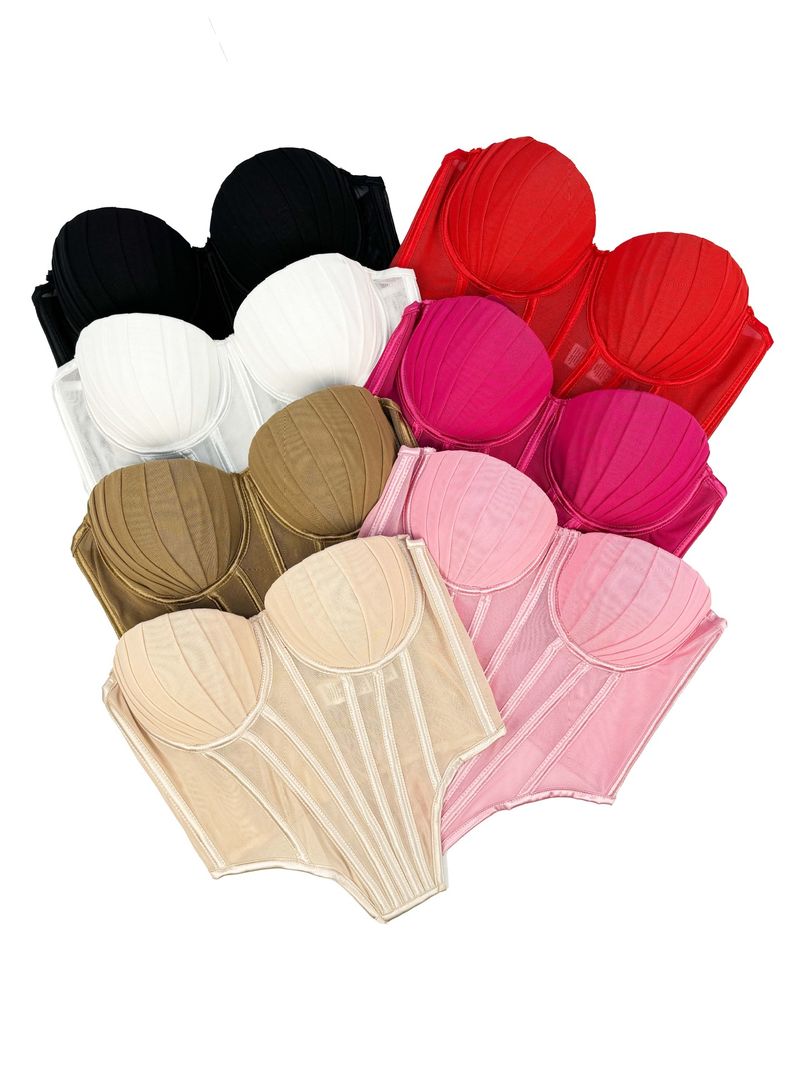 Women's Clothing Pleated Design Herringbone Bra High End Outer Wear Bra With Cup Pads Body Shaping Sling_voghion.com