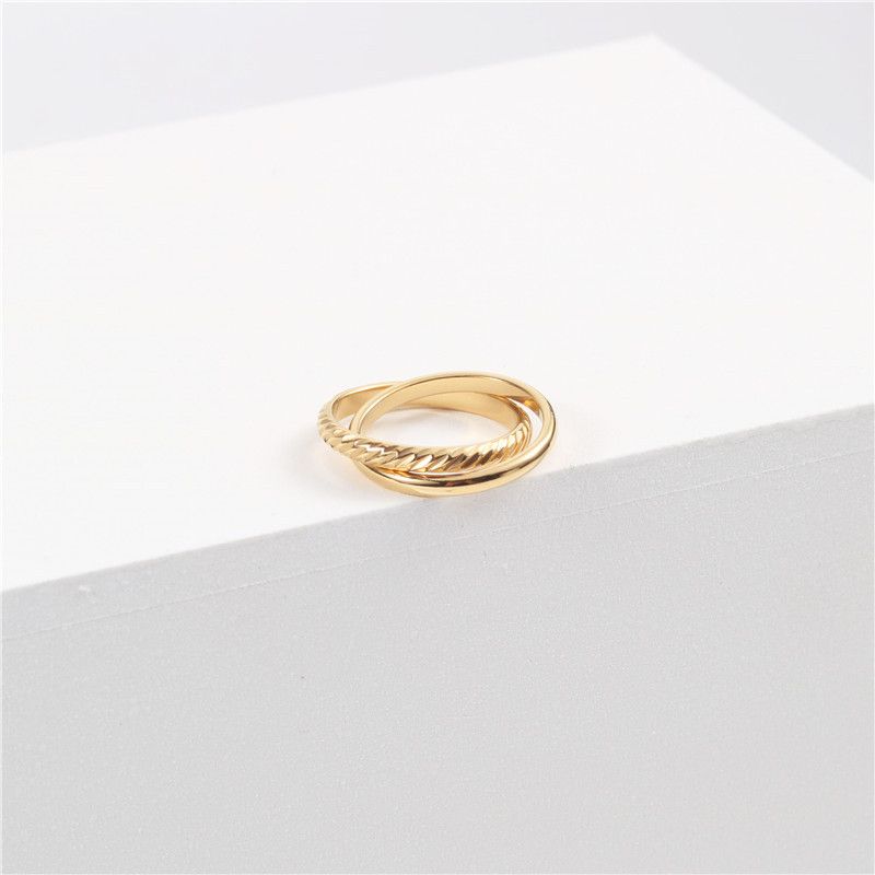 Anello di moda serie Wrap doppio anello titanio acciaio placcato oro semplice moderno anello di coppia_voghion.com