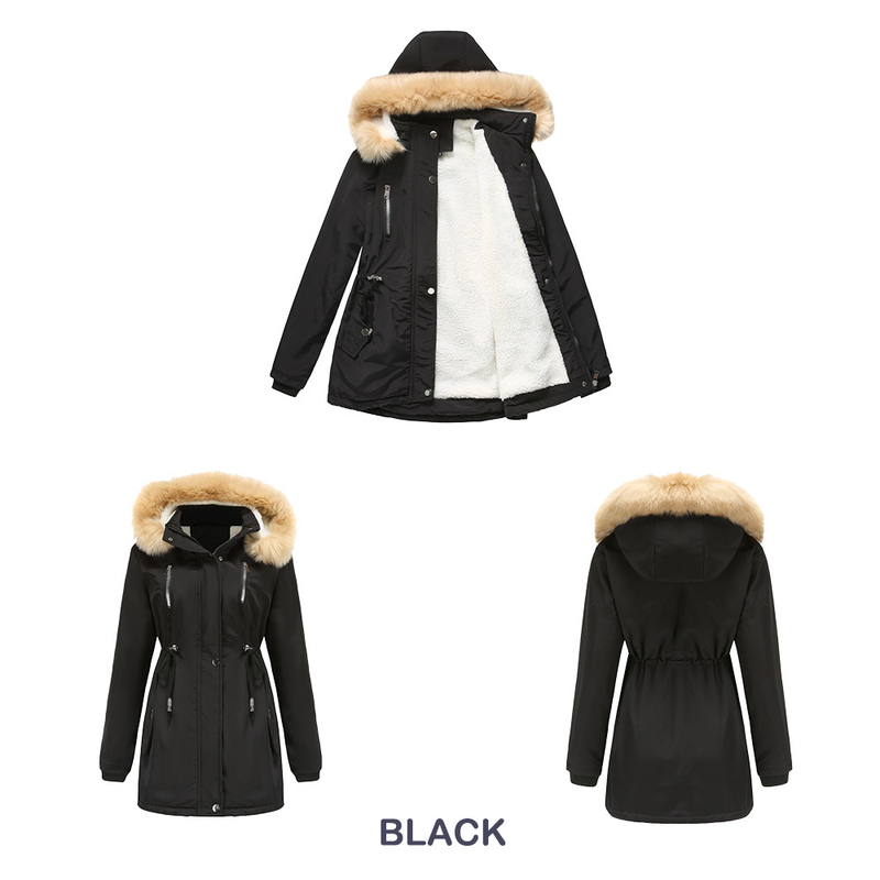 Cappotto imbottito in lana d'agnello spesso da donna, cappotto imbottito ampio, cappello staccabile e giacca in pile_voghion.com