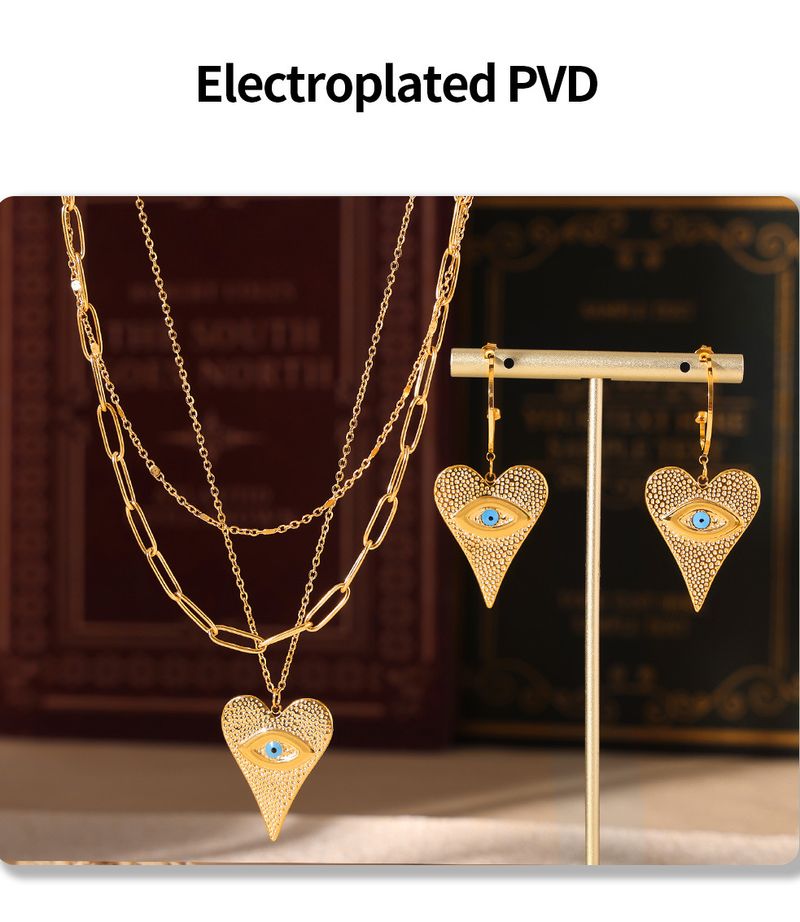 Conjunto de collar, pendientes y collar multicapa con colgante de ojo de diablo en forma de corazón_voghion.com
